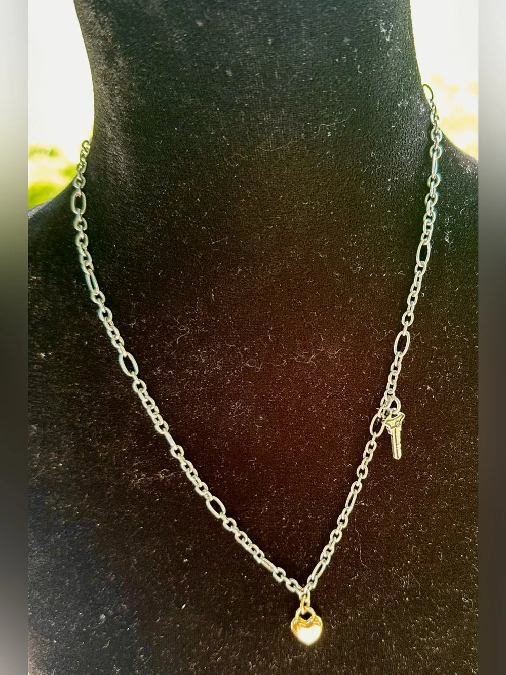 Zara Silver-Tone Chain Necklace with Heart and Key Charms